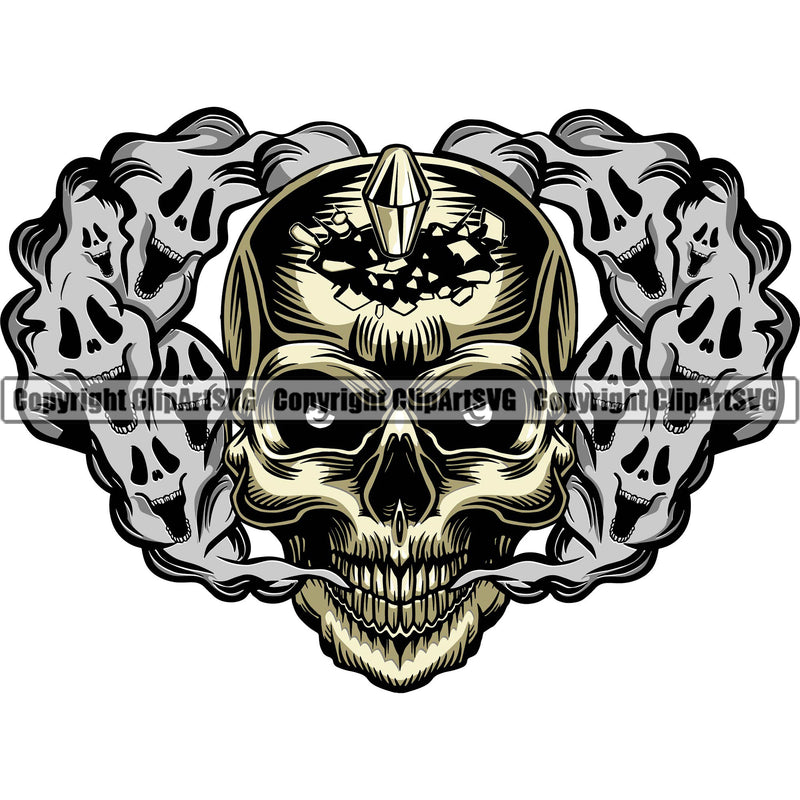 Angry Smoke Ghost Skull Head Danger Face Evil Horror Tattoo Skeleton Color Death Evil Skull Horror Logo Clipart SVG