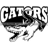 Wildlife Alligator Crocodile Gator Mascot Sports Team Design Element Black White Clipart SVG