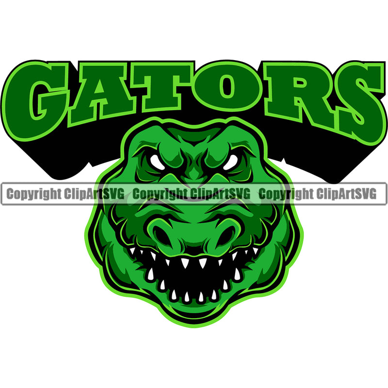 Head Mascot Wild Animal Sticker Angry Green Crocodile Cartoon Clipart SVG