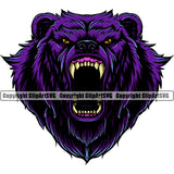 Color Teeth Angry Grizzly Bear Head Bear Growl Mask Clipart SVG