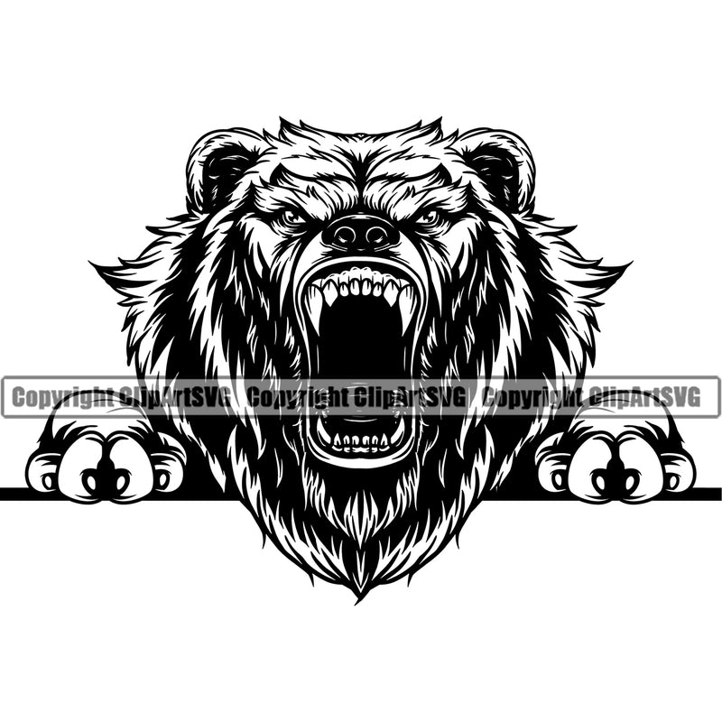 Growling Cartoon Grizzly Bear Animal Biting Teeth Clipart Svg
