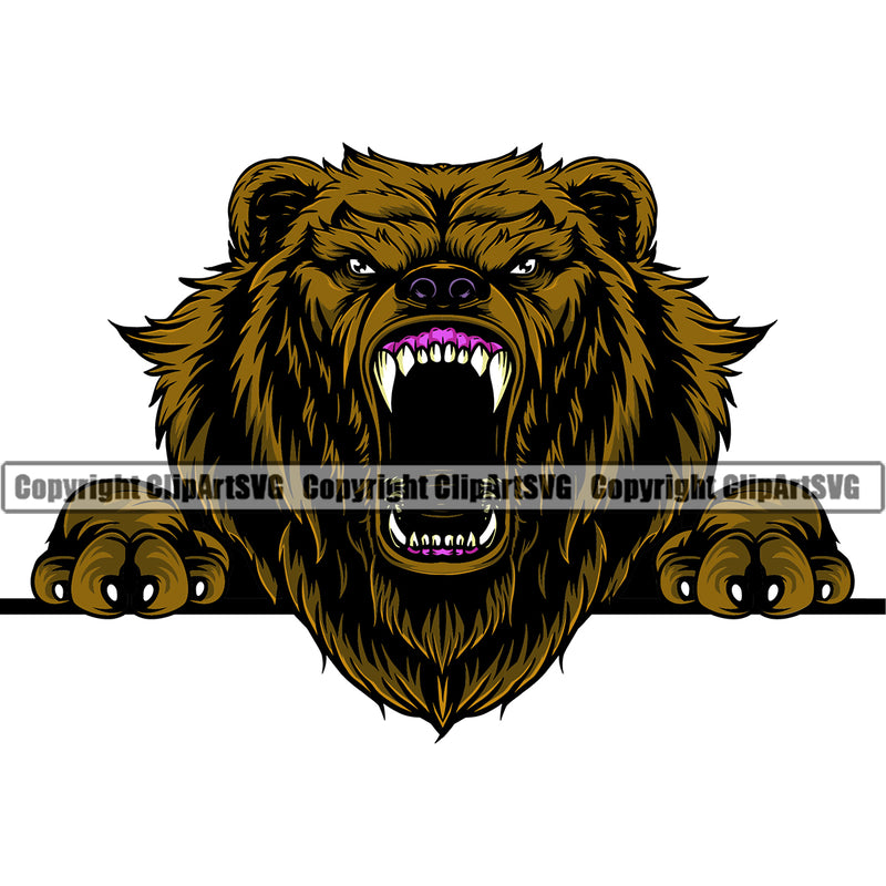 Brown Bear Mascot Grizzly Bear Animal Biting color Teeth Clipart SVG
