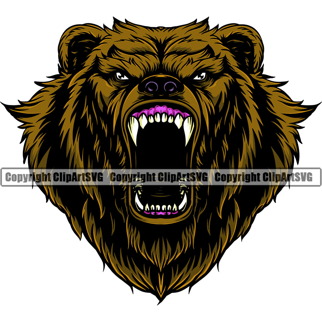 Angry Art Grizzly Bear Character Animal Print Vintage Head Sports Team Game Mascot Bear Growl Mask Clipart SVG