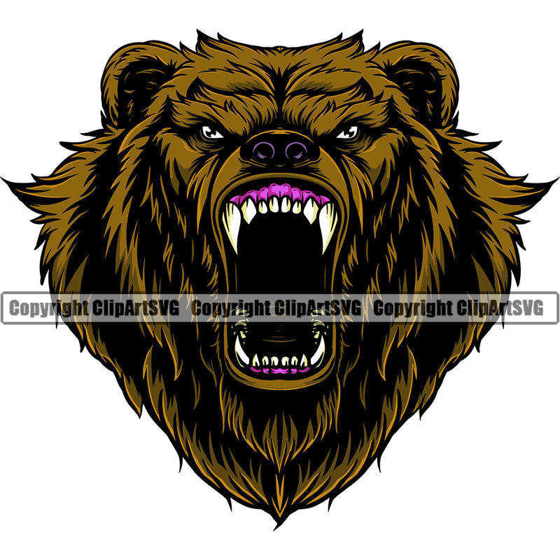 Angry Art Grizzly Bear Character Animal Print Vintage Head Sports Team Game Mascot Bear Growl Mask Clipart SVG