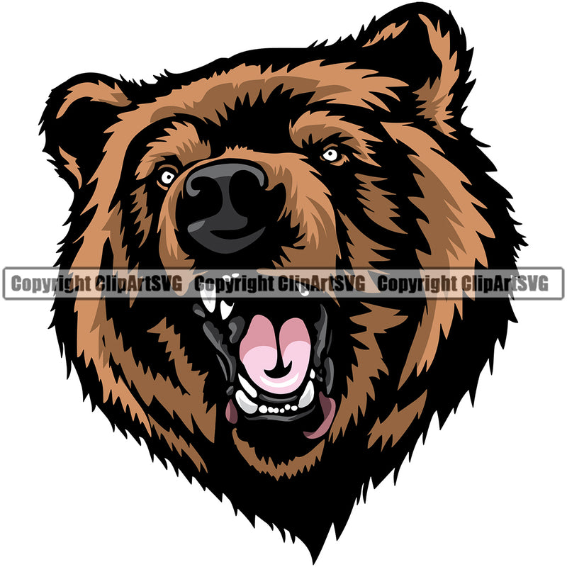 Bear Character Animal Print Teddy Powerful Style Anatomy Sports Team Game Mascot Scary Brown Nature Head Bear Clipart SVG