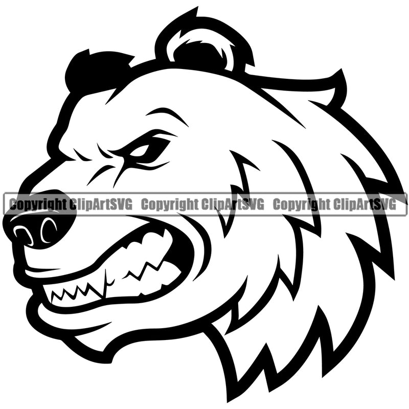 Bear Big Animal Print Carnivore Powerful Mammal Style Sports Team Game Mascot Dangerous Scary Large Nature Head Bear Clipart SVG