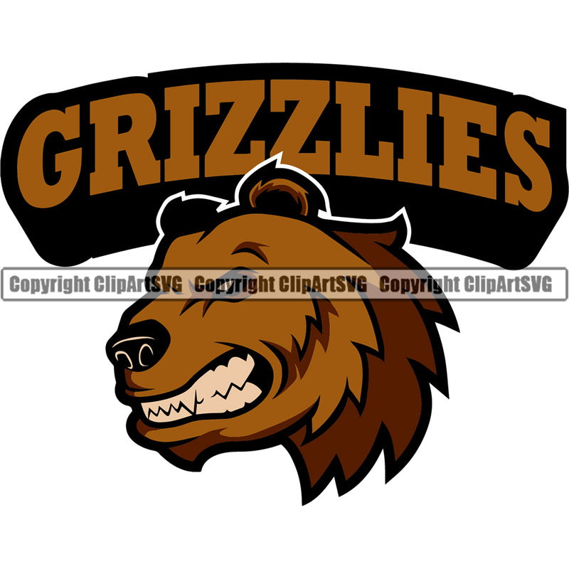 Bear Outdoors Animal Grizzly Carnivore Powerful Mammal Sports Team Game Mascot Predator Dangerous Scary Large Wilderness Head Bear Clipart SVG
