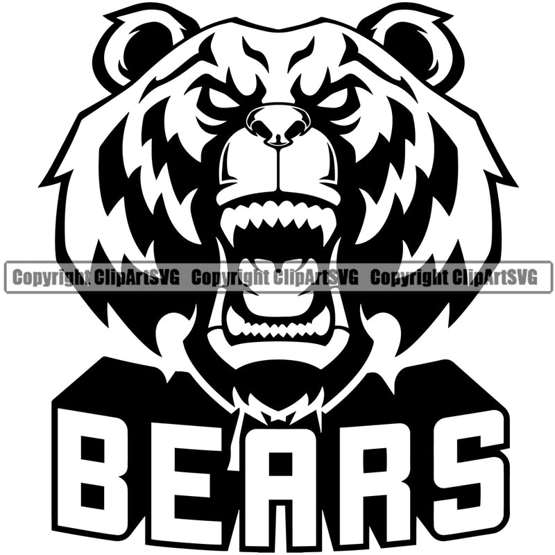 Grizzly Bear Character Design Animal Print Vintage Head Sports Team Game Mascot Typography Mask Clipart SVG