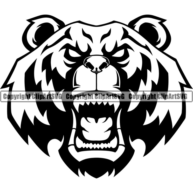 Grizzly Bear Character Design Animal Print Vintage Ursus Head Sports Team Game Mascot Typography Mask Clipart SVG