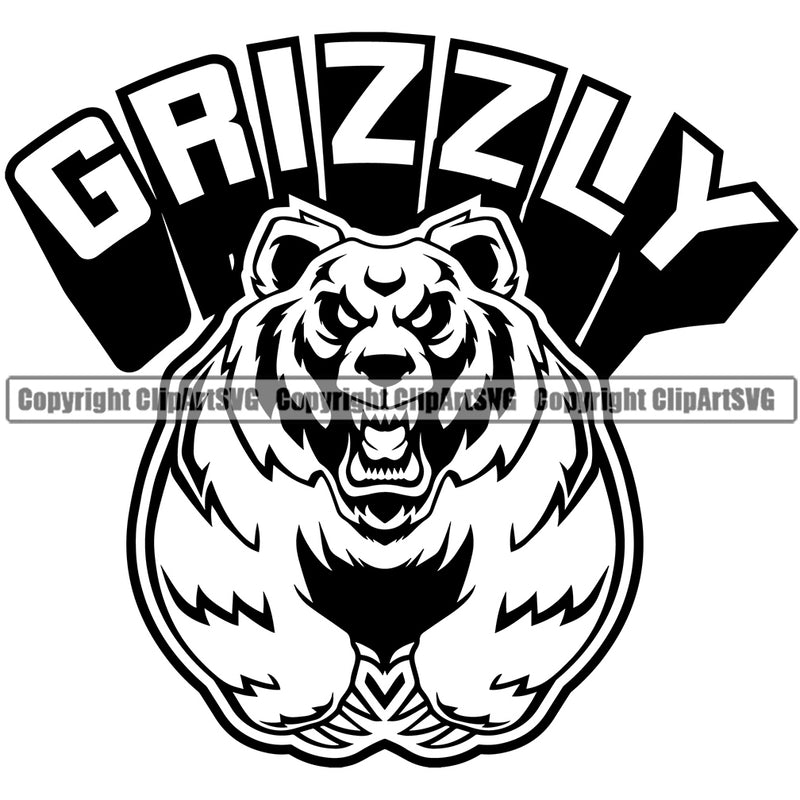 Grizzly Bear Character Design Animal Alaska Vintage Sports Team Game Mascot Ursus Head Jungle Mask Cub Clipart SVG