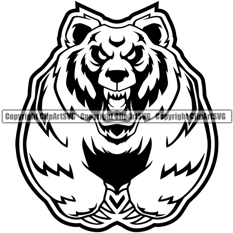 Grizzly Bear Character Design Animal Big Alaska Vintage Ursus White Sports Team Game Mascot Head Jungle Mask Cub Clipart SVG