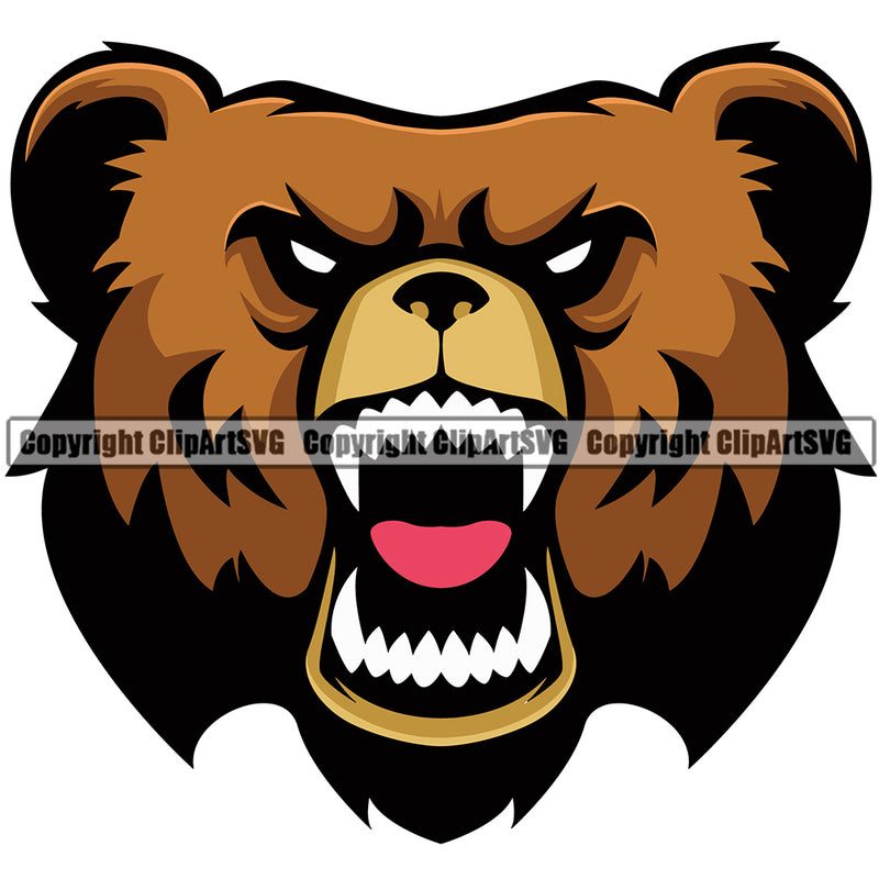 Grizzly Bear Powerful Design Animal Big Alaska Carnivore Vintage Sports Team Game Mascot Fauna Ursus Brown Head Jungle Mask Cub Clipart SVG