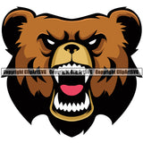 Grizzly Bear Powerful Design Animal Big Alaska Carnivore Vintage Sports Team Game Mascot Fauna Ursus Brown Head Jungle Mask Cub Clipart SVG