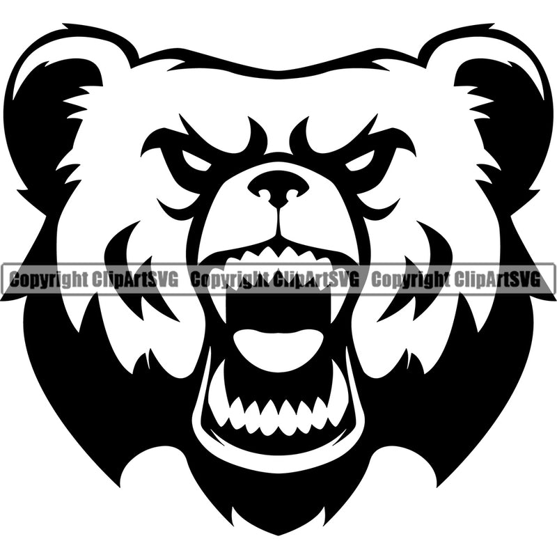 Grizzly Bear Powerful Forest Animal Wildlife Alaska Carnivore Sports Team Game Mascot Predator Fauna Ursus White Young Jungle Mask Cub Clipart SVG