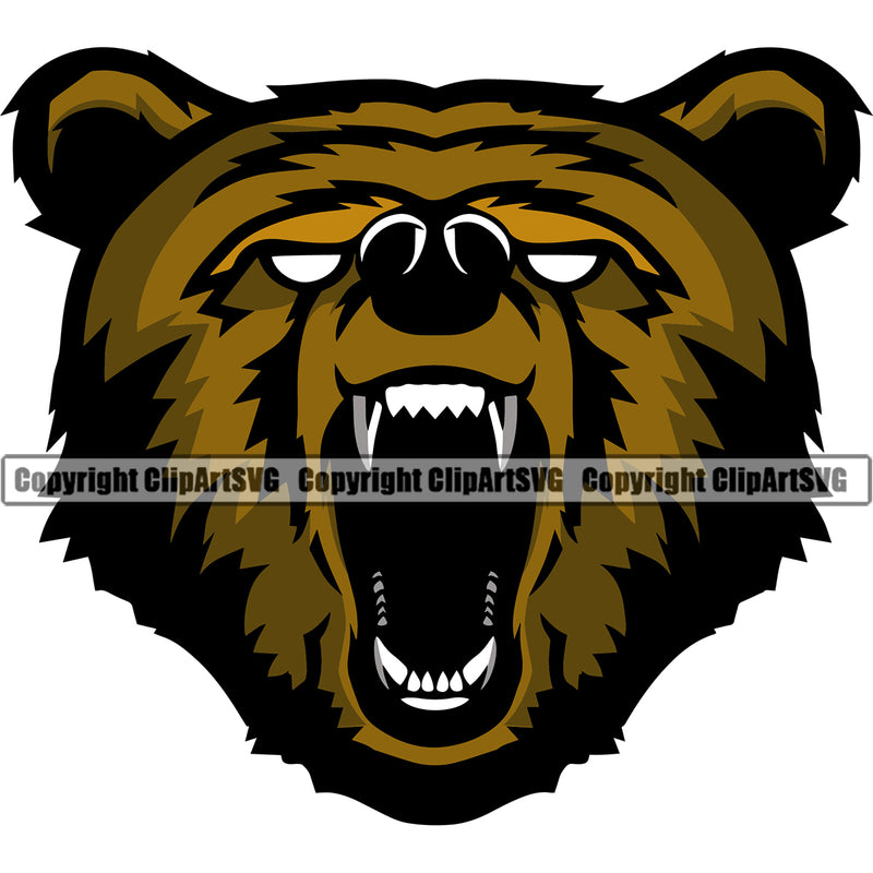 Bear Powerful Forest Killer Wildlife Alaska Carnivore Predator Face Ursus Sports Team Game Mascot Brown Young Bears Jungle Mask Strong Clipart SVG