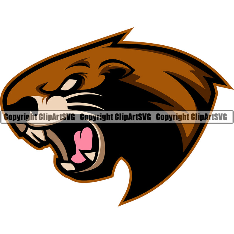Beaver Natural Mammal Wild Brown Graphic Design Cartoon Sports Team Game Mascot Eating Teeth Forest Standing Outdoors ClipArt SVG