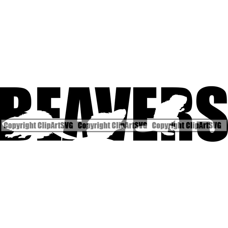 Animal Beavers Silhouette Text Vector Black Color Clipart SVG