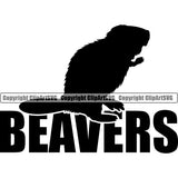 Beaver Sports Team School Silhouette Design Mascot Sports Team Game Mascot Tail Teeth Text Name Wild Animal Zoo Element Logo Clipart SVG