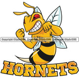 Bee Bumblebee Hornet Yellowjacket Color Full Stinger Insect Honey Honeycomb School Team Sport Mascot Logo Clipart SVG