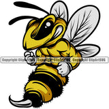 Bee Bumblebee Muscles Sting Insect Honey Honeycomb Honeybee Cartoon School Team Sport Mascot Logo Clipart SVG