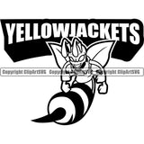 Bee Bumblebee Yellowjacket Stinger Insect Honey Honeycomb Black & White Cartoon School Team Sport Mascot Logo Clipart SVG