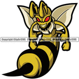 Bee Bumblebee Yellowjacket Stinger Insect Honey Honeycomb Honeybee Cartoon School Team Sport Mascot Logo Clipart SVG