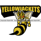 Bee Bumblebee Yellowjacket Stinger Insect Honey Honeycomb Cartoon School Team Sport Mascot Logo Clipart SVG