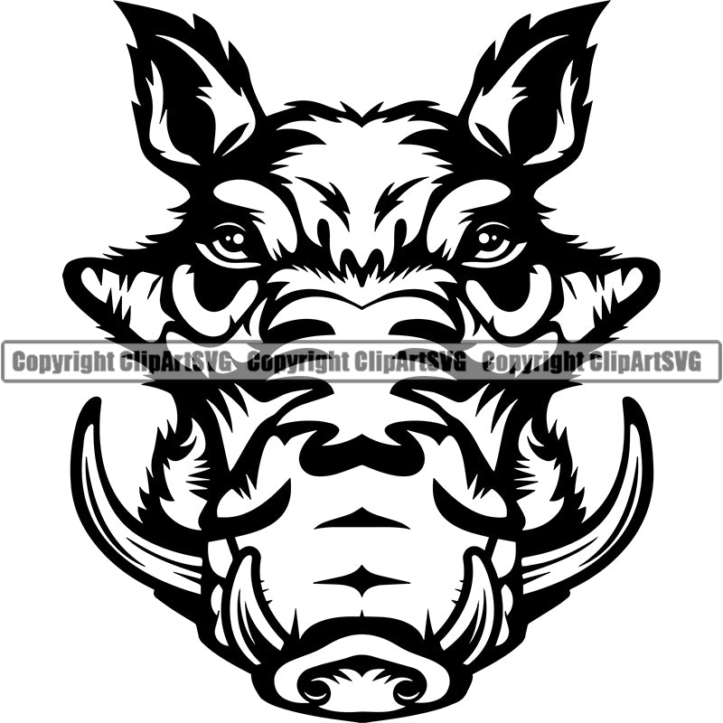 Boar Wild Hog Pig Razorback Head Animal Angry Cartoon College High School Team Sport Mascot Design Logo Clipart SVG