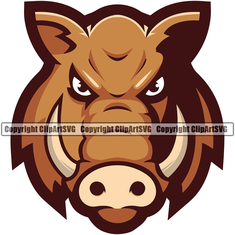 Boar Wild Hog Pig Razorback Color Head Animal Angry Cartoon College High School Team Sport Mascot Design Logo Clipart SVG