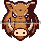 Boar Wild Hog Pig Razorback Color Head Animal Angry Cartoon College High School Team Sport Mascot Design Logo Clipart SVG