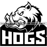 Boar Wild Hog Pig Razorback Full Animal Angry Cartoon College High School Team Sport Mascot Design Logo Clipart SVG