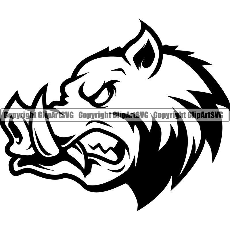 Boar Wild Hog Pig Razorback Head Animal Angry Cartoon College High School Team Sport Mascot Design Logo Clipart SVG