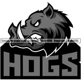 Animal Black Color Hogs Design Wild Peeking Vector Pig Razorback Boar Mascot Clipart SVG