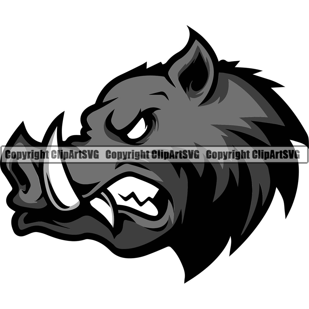 Animal Black Color Hogs Mascot Design Peeking Angry Pig Boar Razorback Clipart SVG