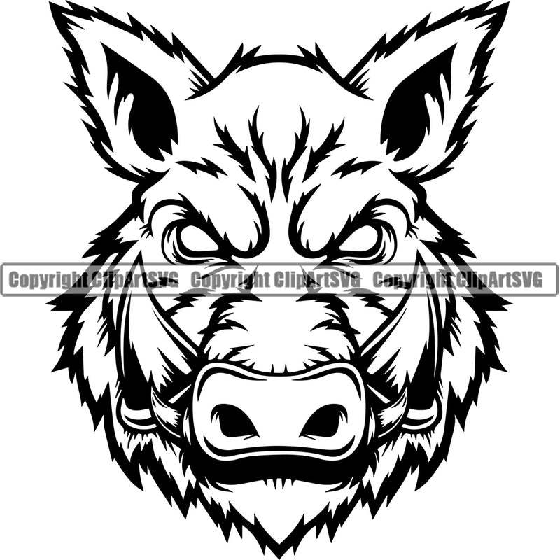 Boar Wild Hog Pig Razorback Mask Animal Angry Cartoon College High School Team Sport Mascot Design Logo Clipart SVG