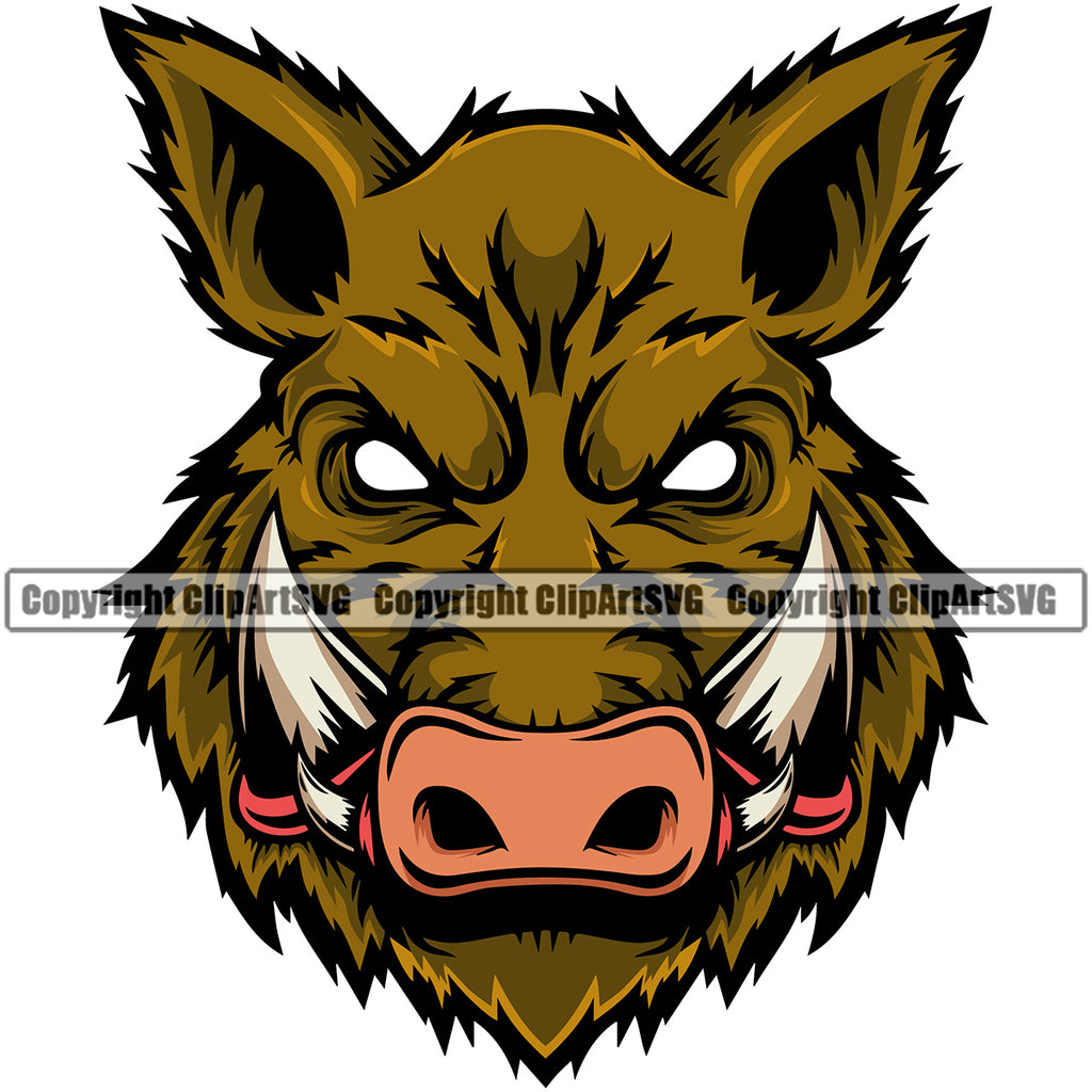 Boar Wild Hog Pig Razorback Animal Angry Cartoon College High School Team Sport Mascot Mask Design Logo Clipart SVG