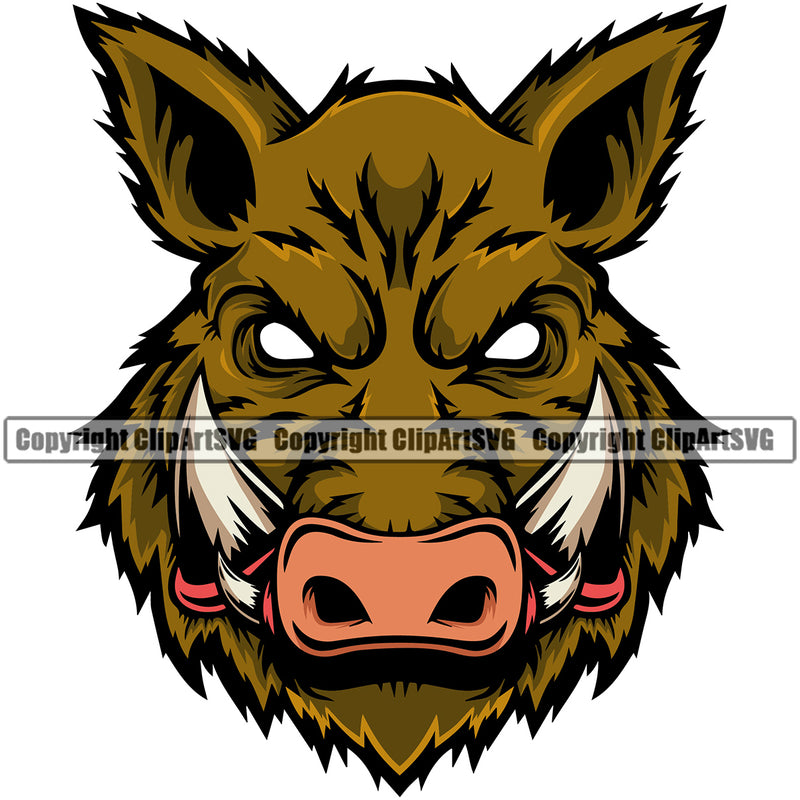 Boar Wild Hog Pig Razorback Animal Angry Cartoon College High School Team Sport Mascot Mask Design Logo Clipart SVG
