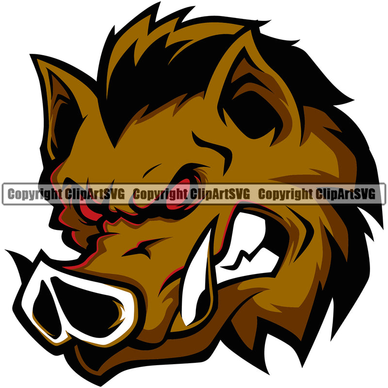 Boar Wild Hog Pig Razorback Head Animal Angry Color Head Anger Cartoon College High School Team Sport Mascot Design Logo Clipart SVG