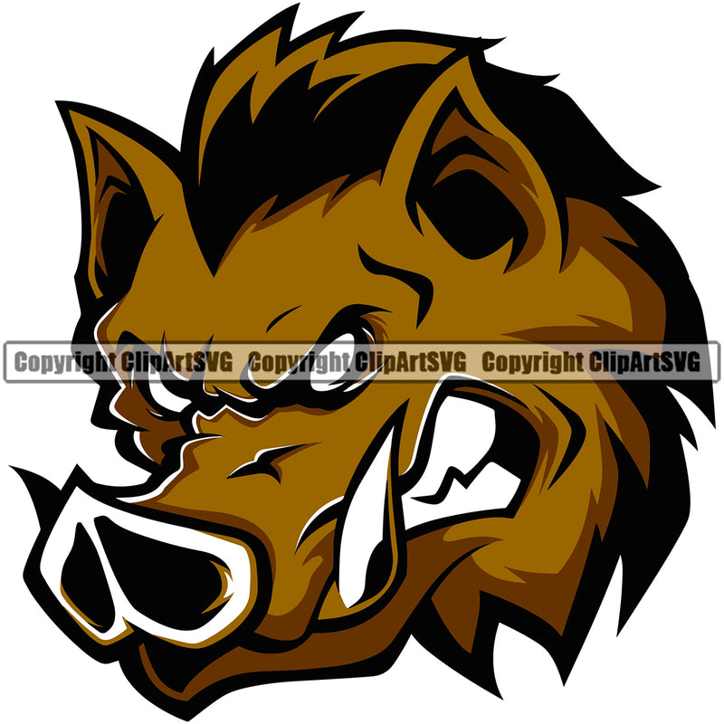 Boar Wild Hog Pig Razorback Head Animal Angry Color Head Cartoon College High School Team Sport Mascot Design Logo Clipart SVG