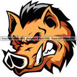 Boar Wild Hog Pig Razorback Head Animal Angry Color Head Light Anger Cartoon College High School Team Sport Mascot Design Logo Clipart SVG
