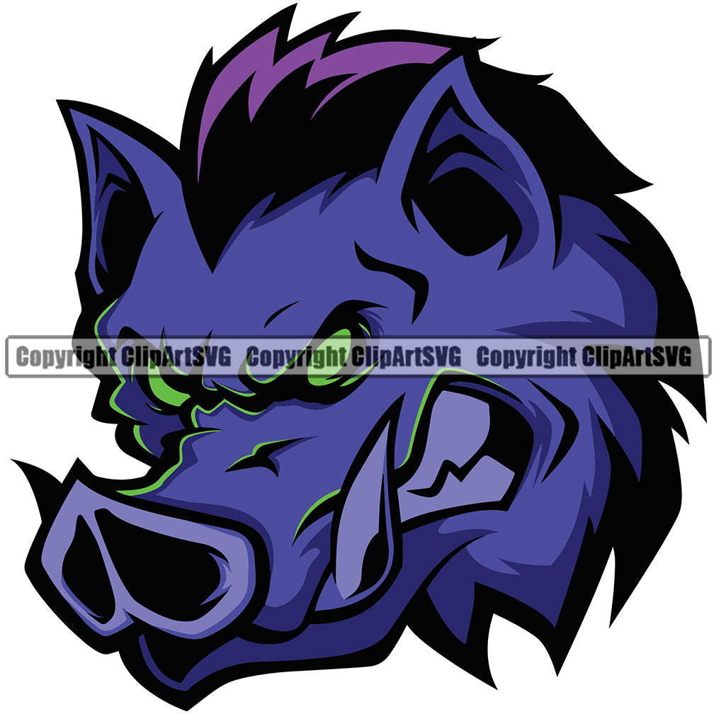 Animal Blue Color Angry Hogs Mascot Boar Logo Pig Boar Razorback Clipart SVG