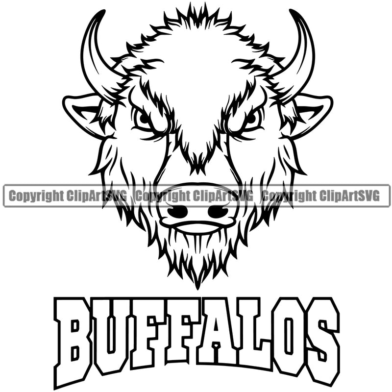Buffalo Mascot Sports Team School Bull Horn Wildlife Animal Mean Angry Full Art Design Logo Clipart SVG