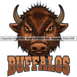 Buffalo Mascot Sport Team School Bull Horn Wild Animal Mean Angry Sign Full Design Color Logo Clipart SVG