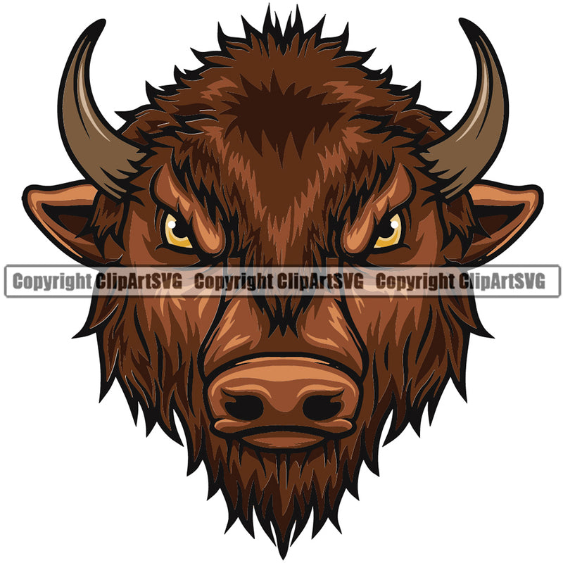 American Buffalo Bull Head Vector Steer Cattle Cowboy Logo Bison Mascot Clipart SVG