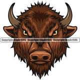 American Buffalo Bull Head Vector Steer Cattle Cowboy Logo Bison Mascot Clipart SVG