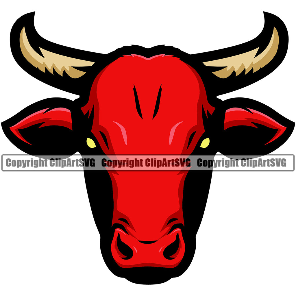 Red American Bullhead Animal Sports Mascot Steer Cattle Cowboy Logo Bull Clipart SVG