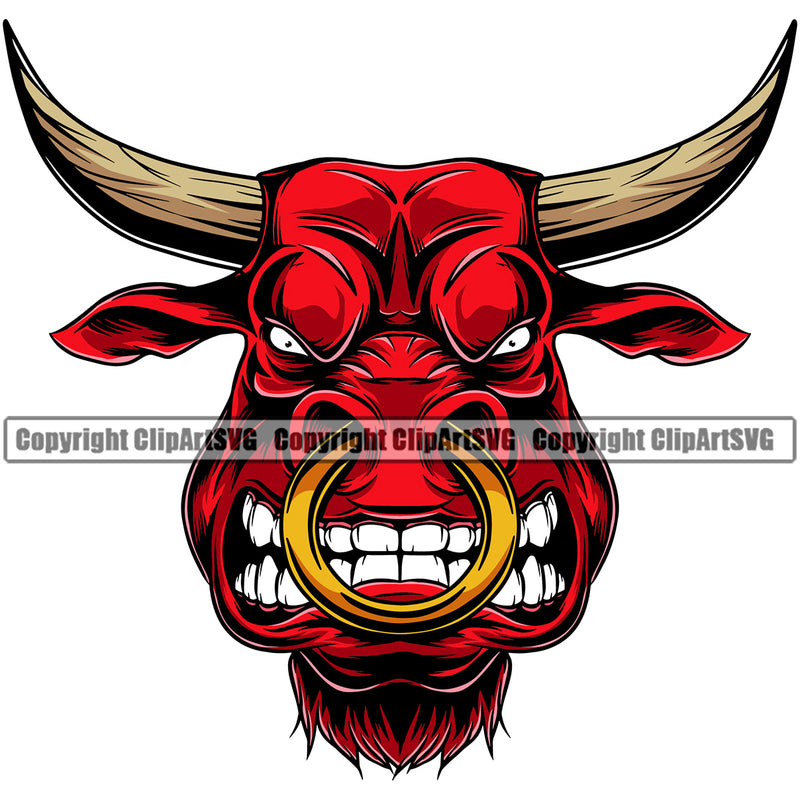 Animal Steer Cattle Cowboy Logo Red Color Bullhead Vector Mascot American Bull Clipart SVG