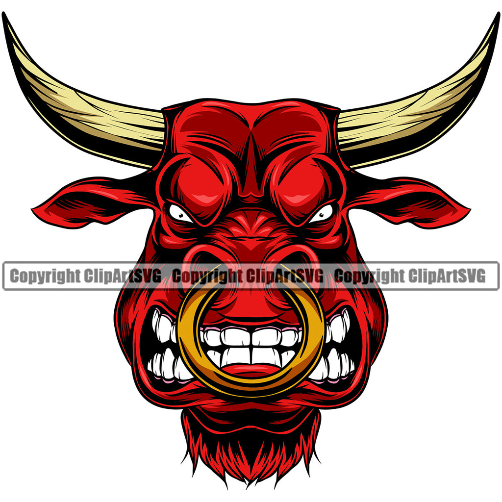 Bull Angry Growling Steer Peeking Peek-A-Boo Color Head Face Nose Ring Cowboy Animal School Team Sport Mascot Logo Clipart SVG