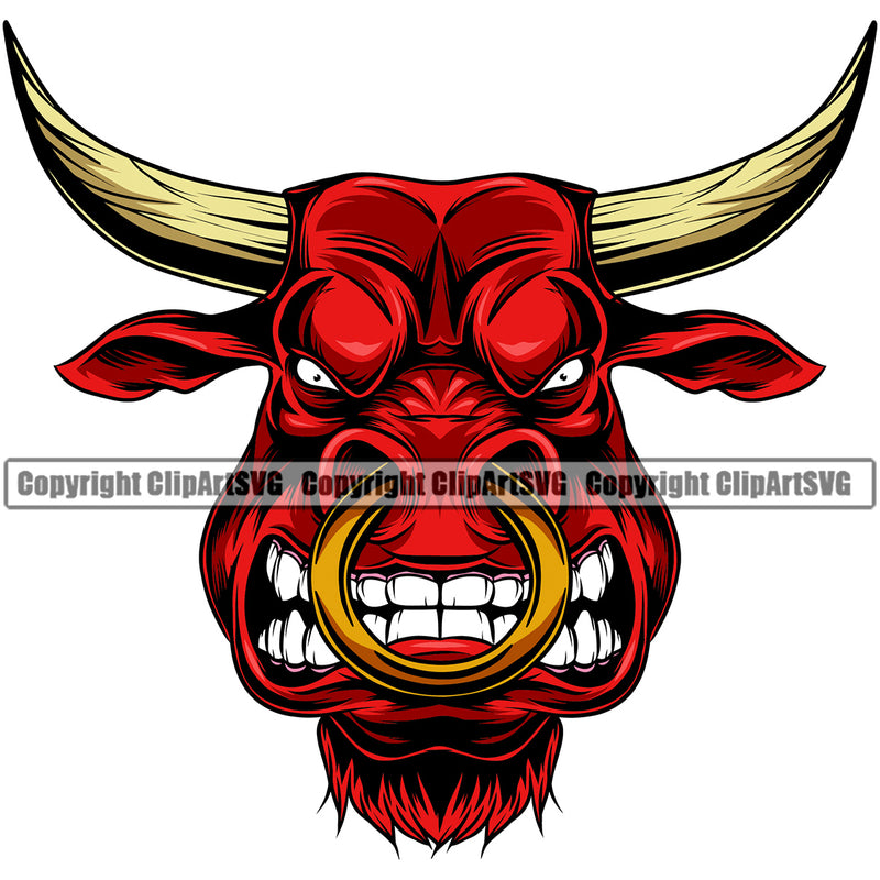 Animal Steer Cattle Cowboy Logo Red Color Bullhead Vector Mascot Clipart SVG