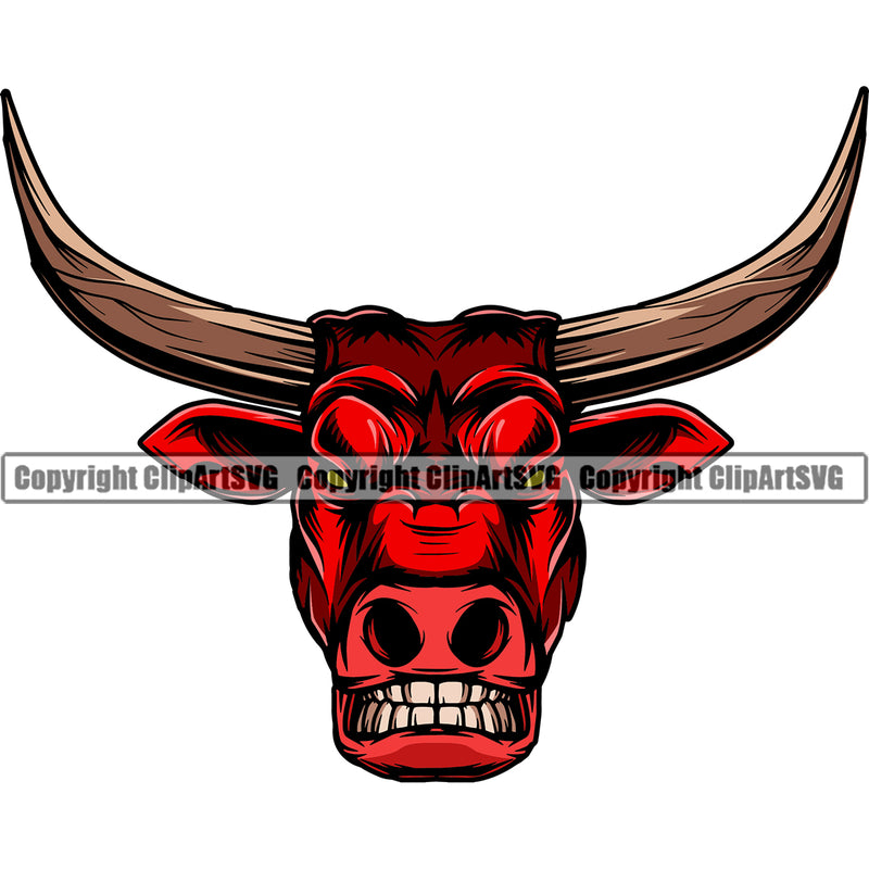 Angry Animal Red Bull With The Long Horn Steer Cattle Cowboy Logo Clipart SVG